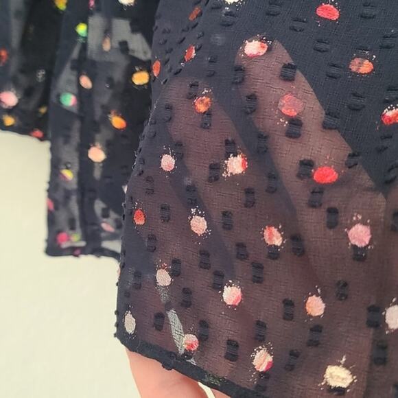 J. Crew Women's Blouse Whimsical BluePolkaDot Size 2XS Lite, Air Chiffon Sleeves - Picture 6 of 11